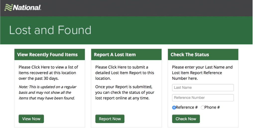 national rental car lost and found