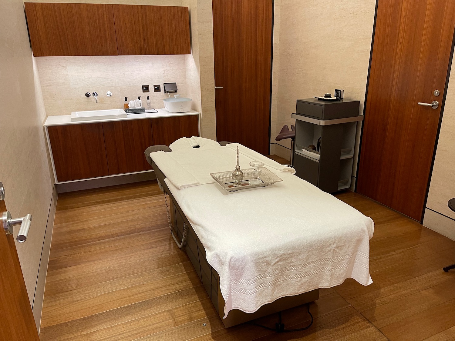 a massage table in a room