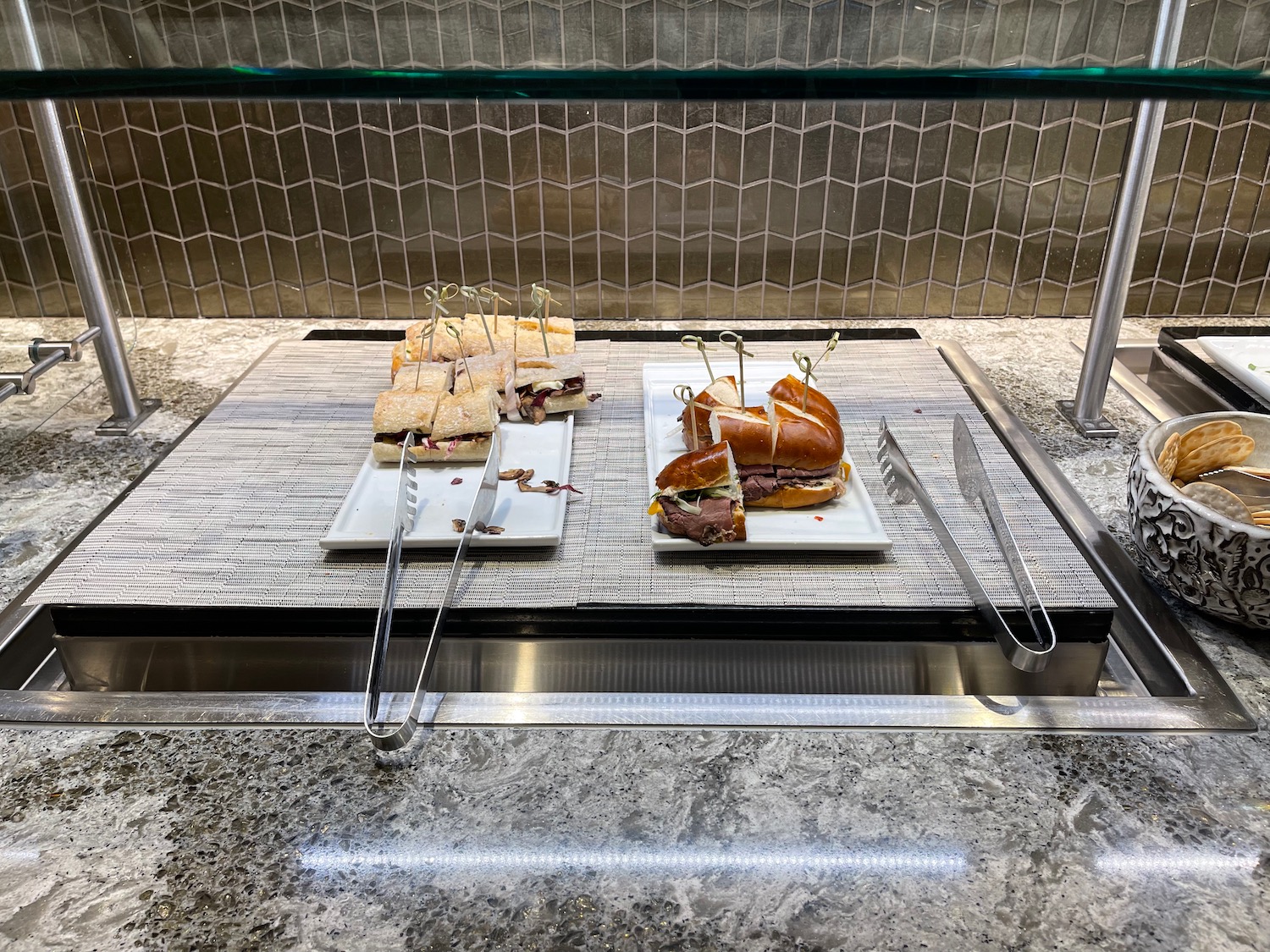 a group of sandwiches on a tray