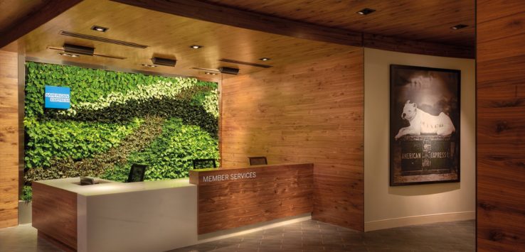 a reception desk in a hotel