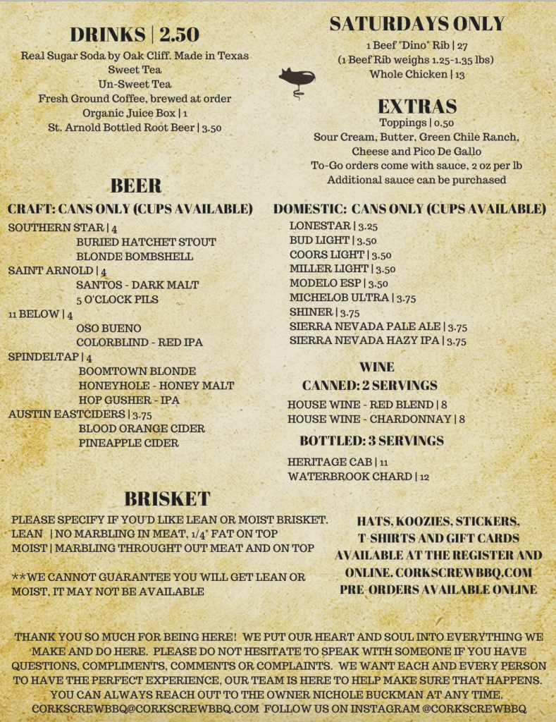 Houston Destination Restaurant Review Corkscrew BBQ Live and Let's Fly