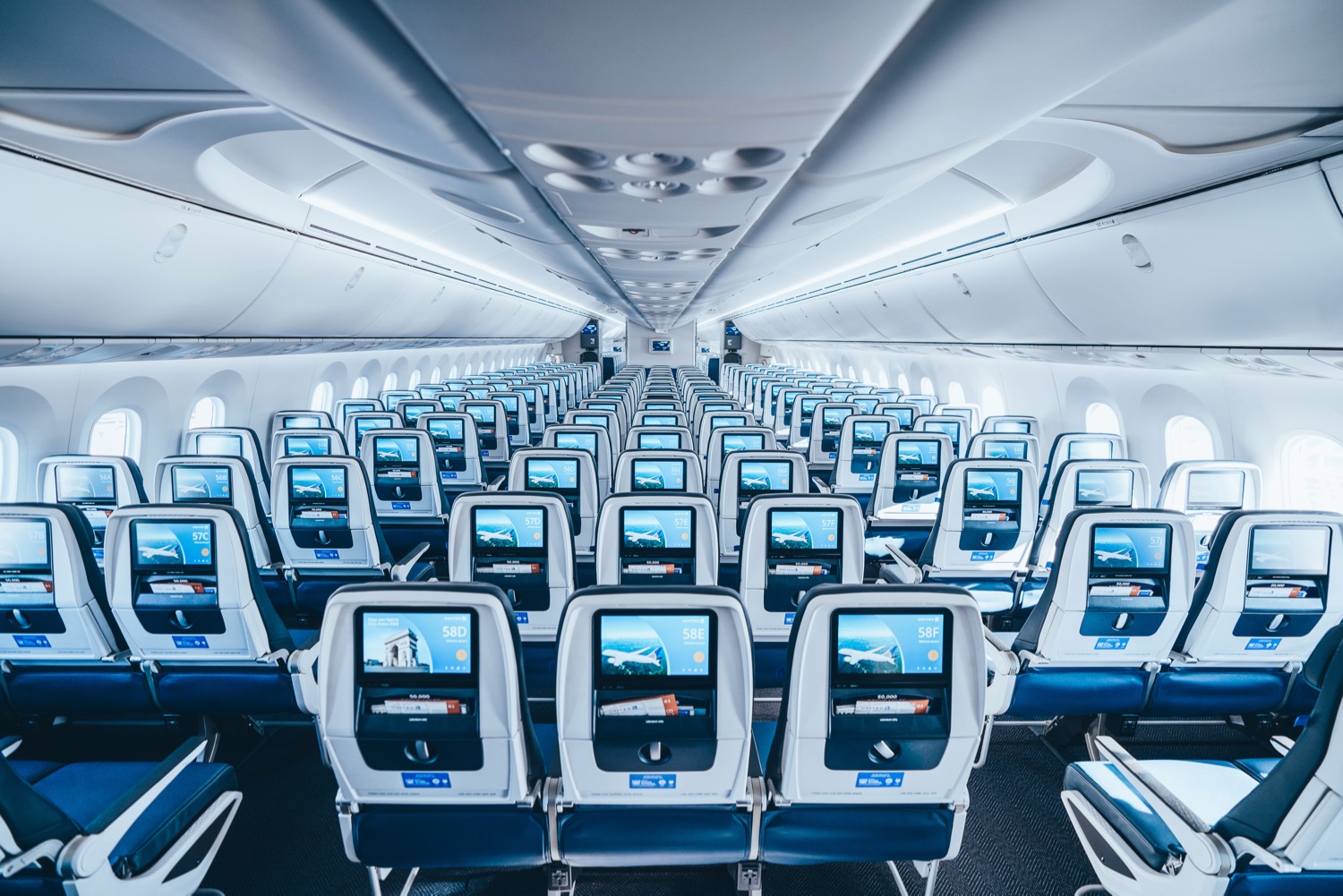 an airplane with rows of seats