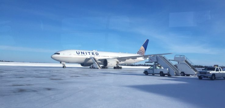 a plane on a snowy runway