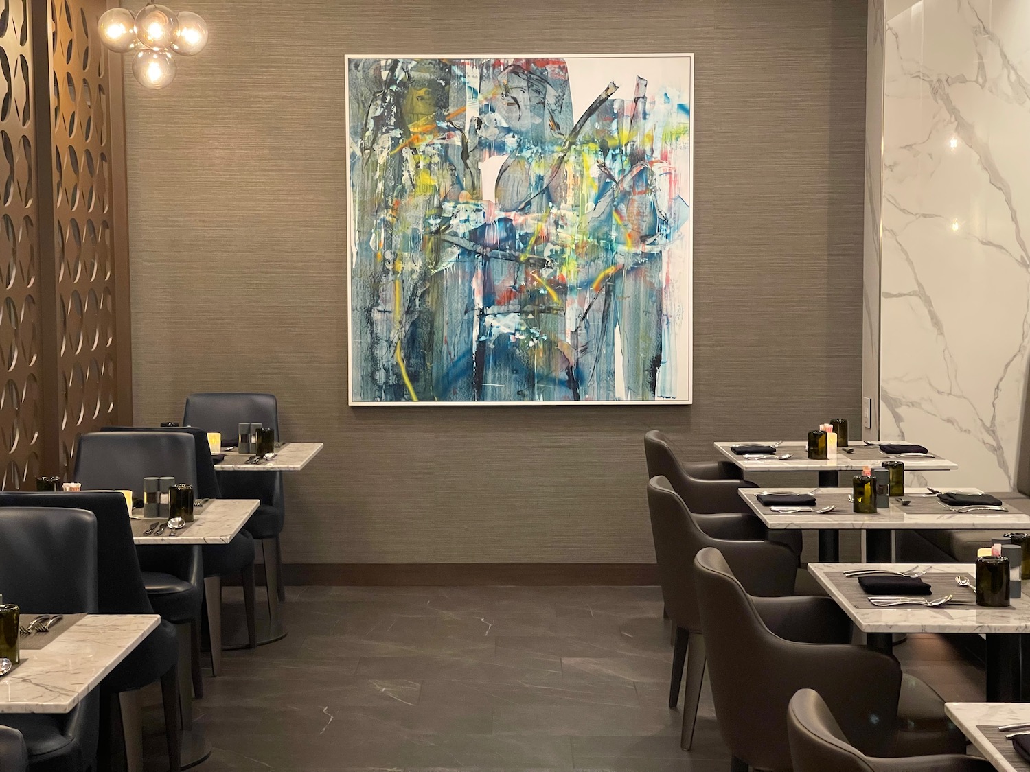 a painting on the wall of a restaurant