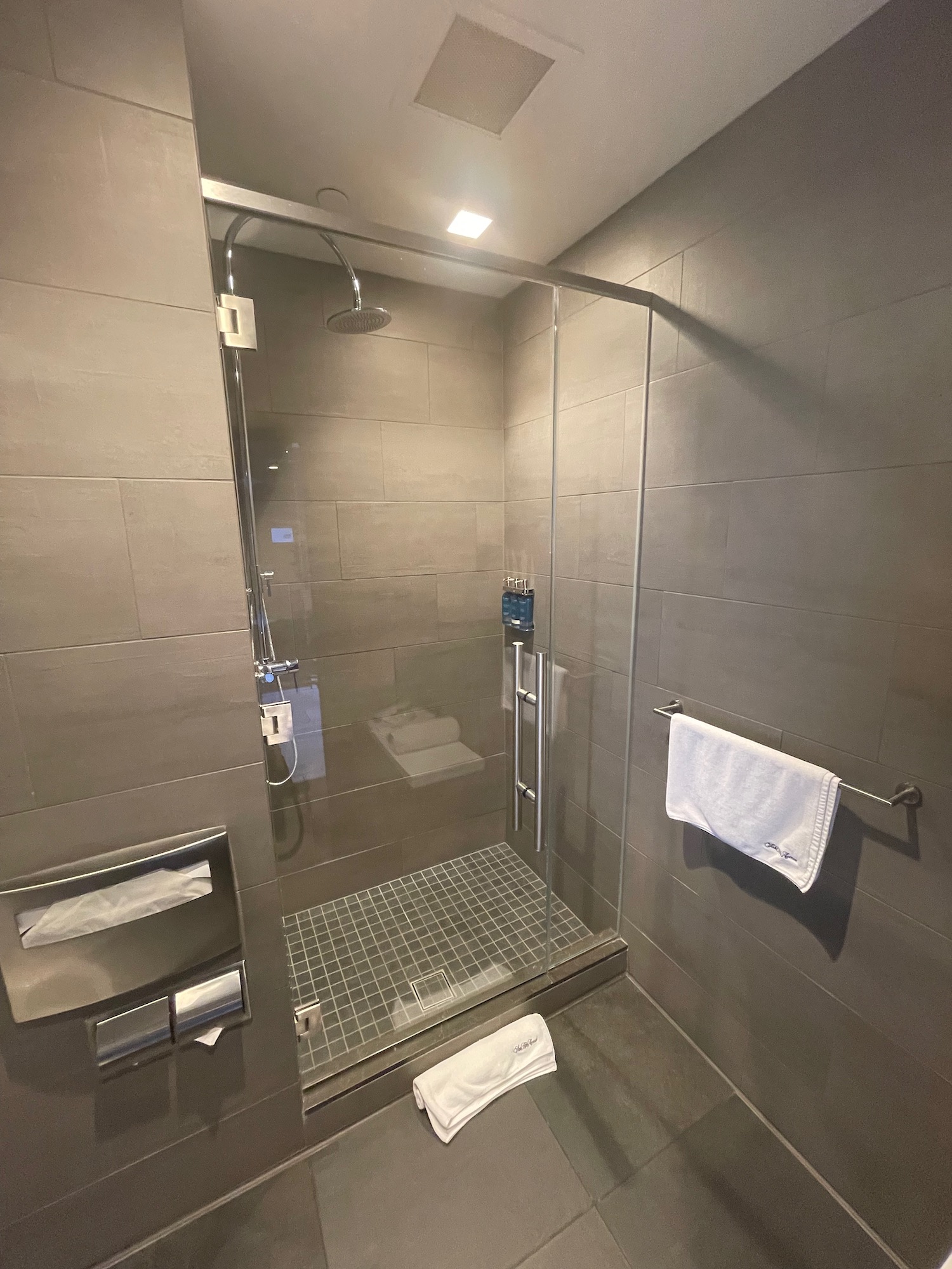 a shower with a glass door