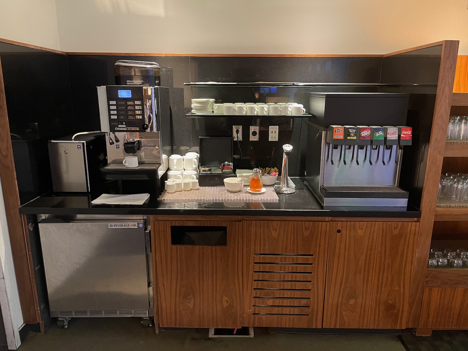 a coffee machine and a refrigerated machine