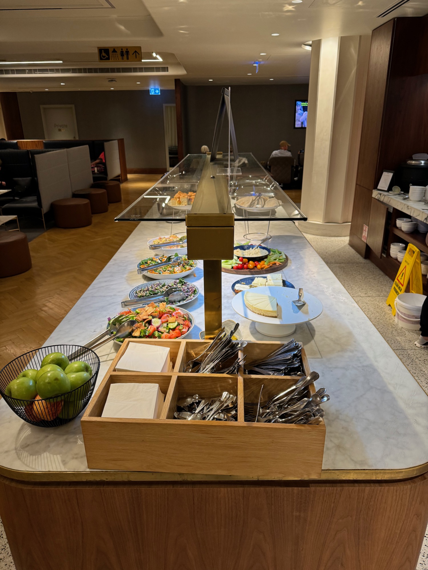 a buffet table with food on it