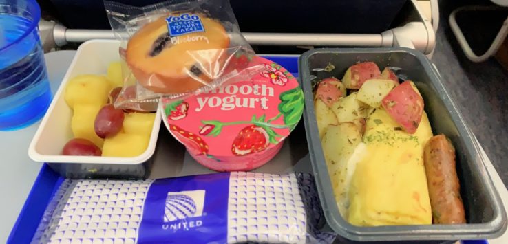 food on a tray on a plane