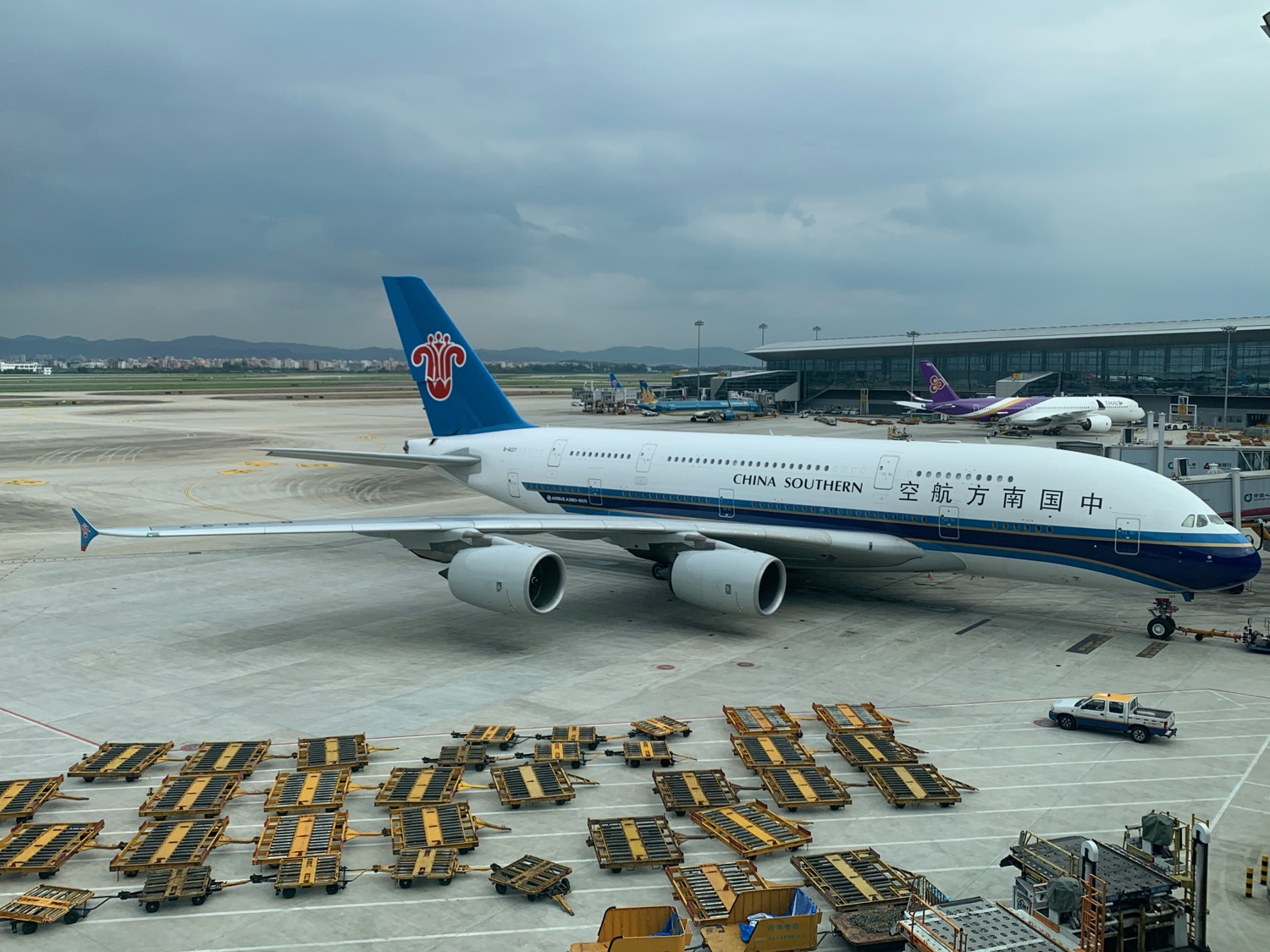 an airplane parked on a runway