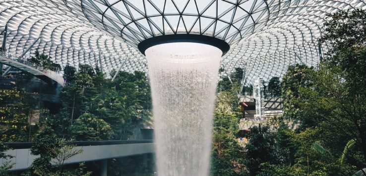 a water falling from a ceiling