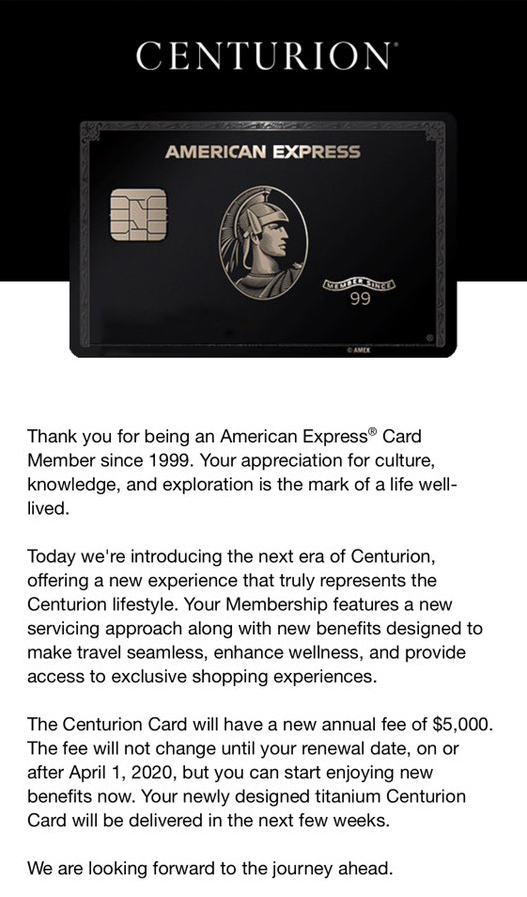 American Express DOUBLING Annual Fee for Centurion (Black) Card Live