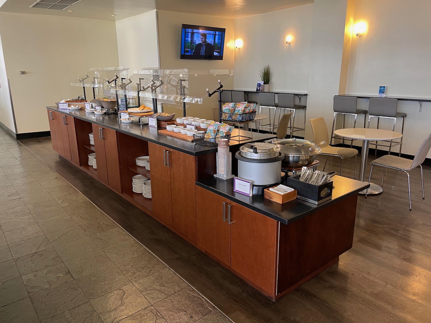 a buffet table with food on it