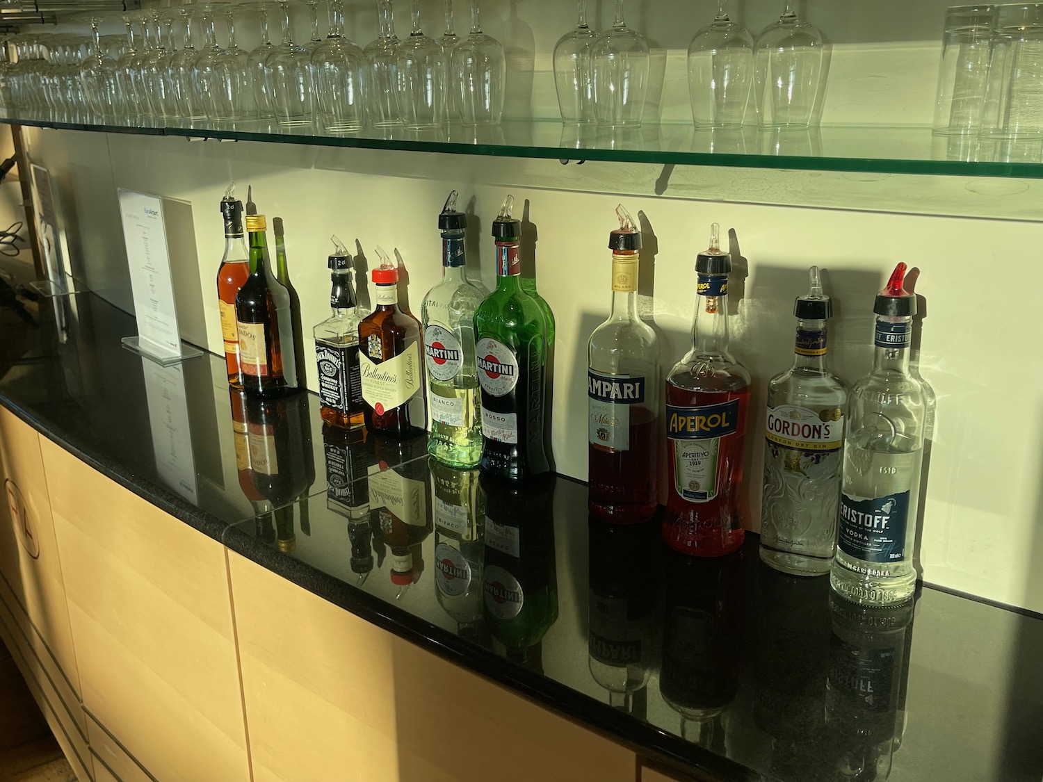 a row of bottles on a counter