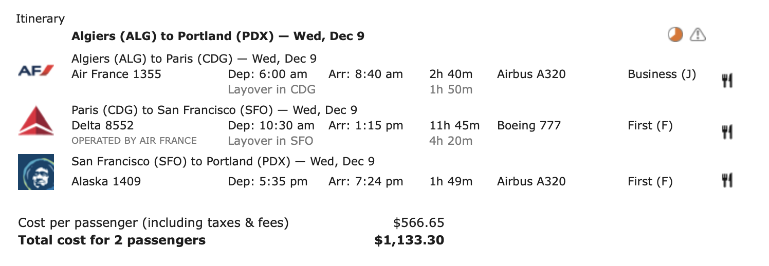 a screenshot of a flight schedule