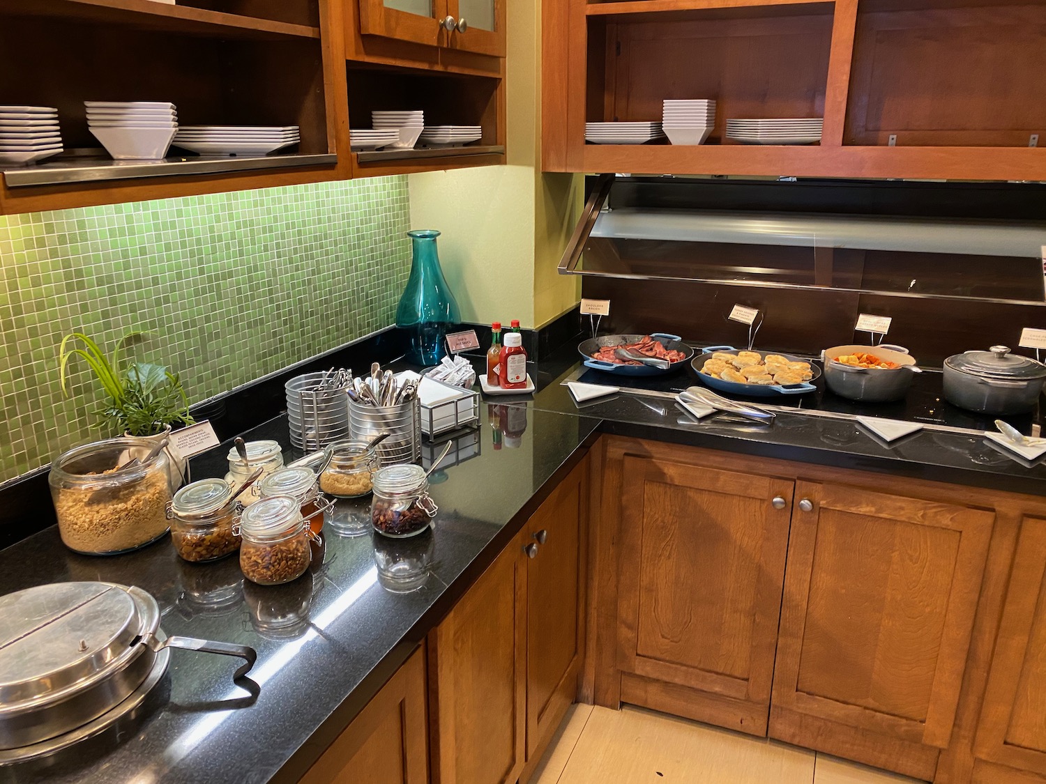 a kitchen with food on the counter