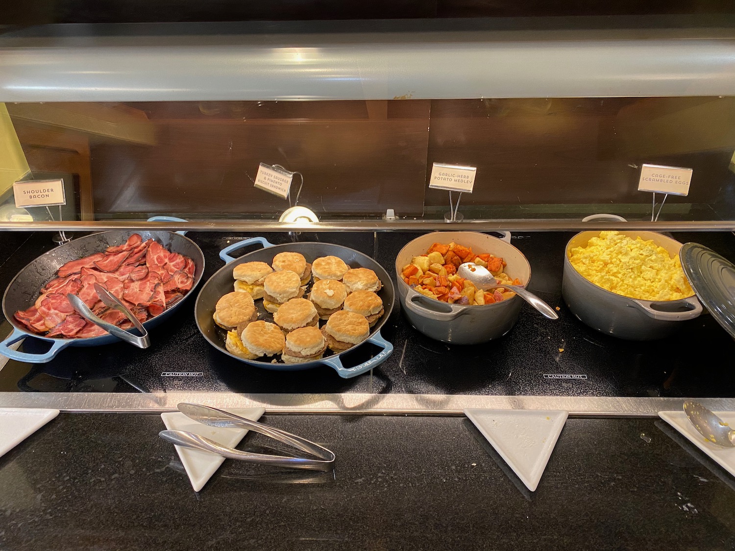 a buffet with food in bowls