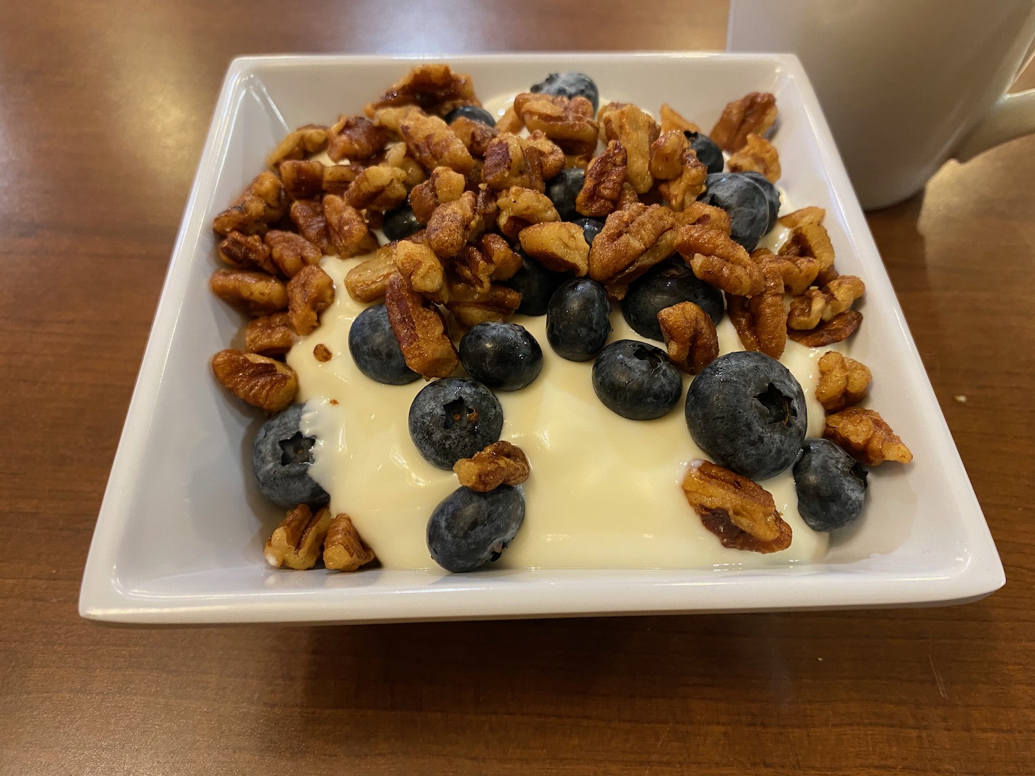 a bowl of yogurt and blueberries