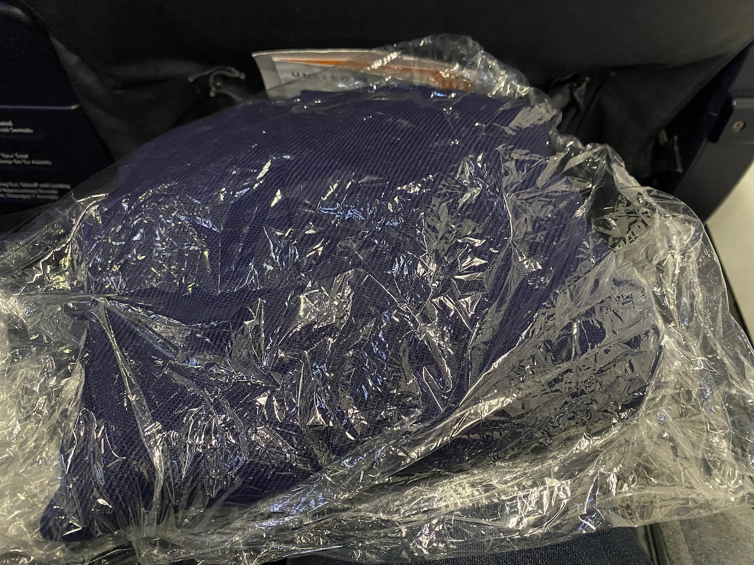 a blue object in a plastic bag