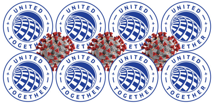 a group of blue and white circular logos with red and white virus