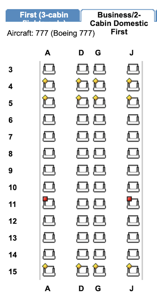 All 52 business class seats open