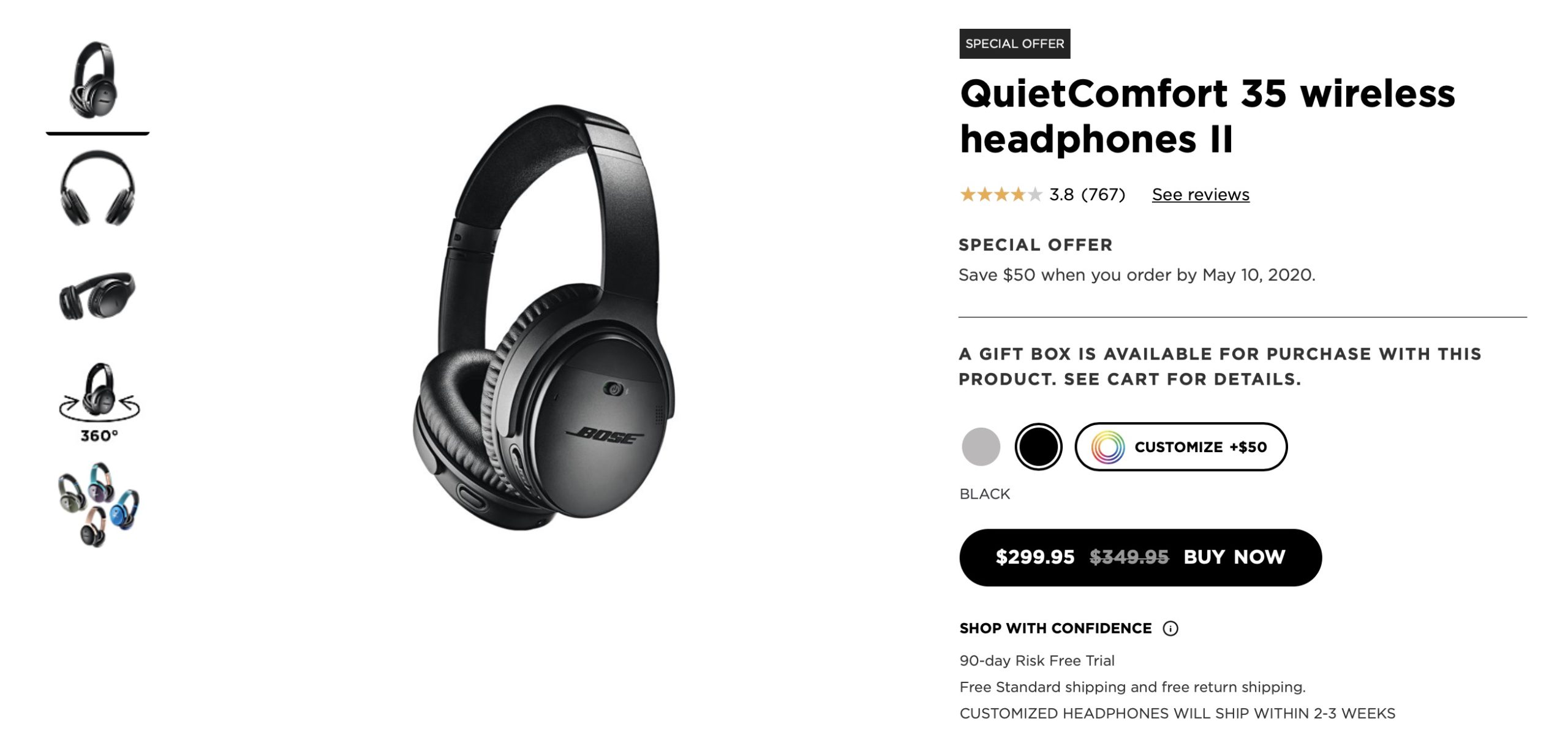 a black headphones with text and price tags