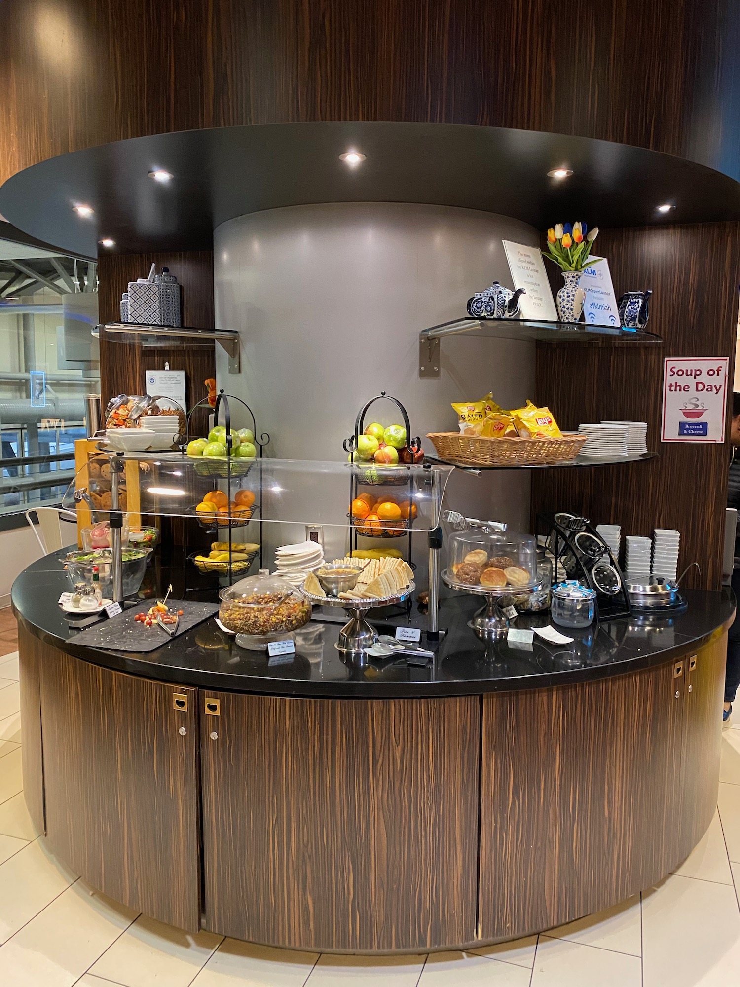 a buffet with food on the counter