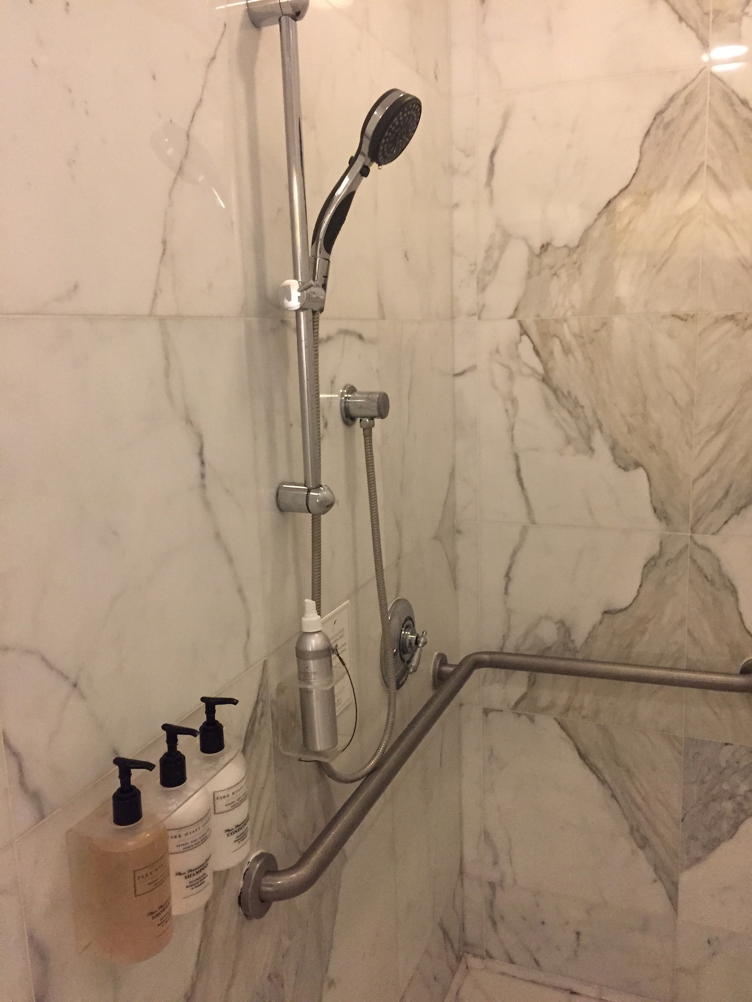 a shower head with a hose and a shower head