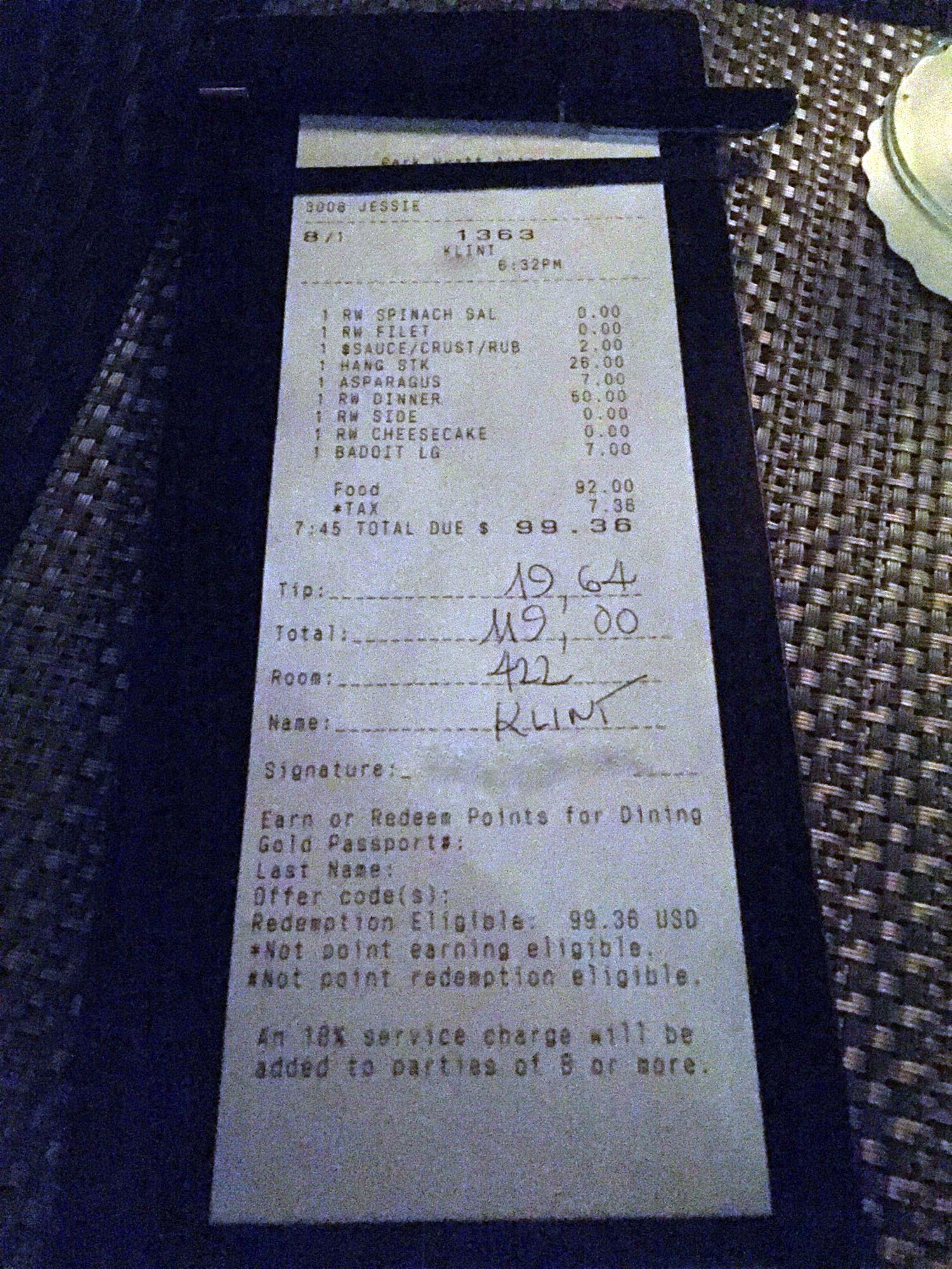 a receipt on a table