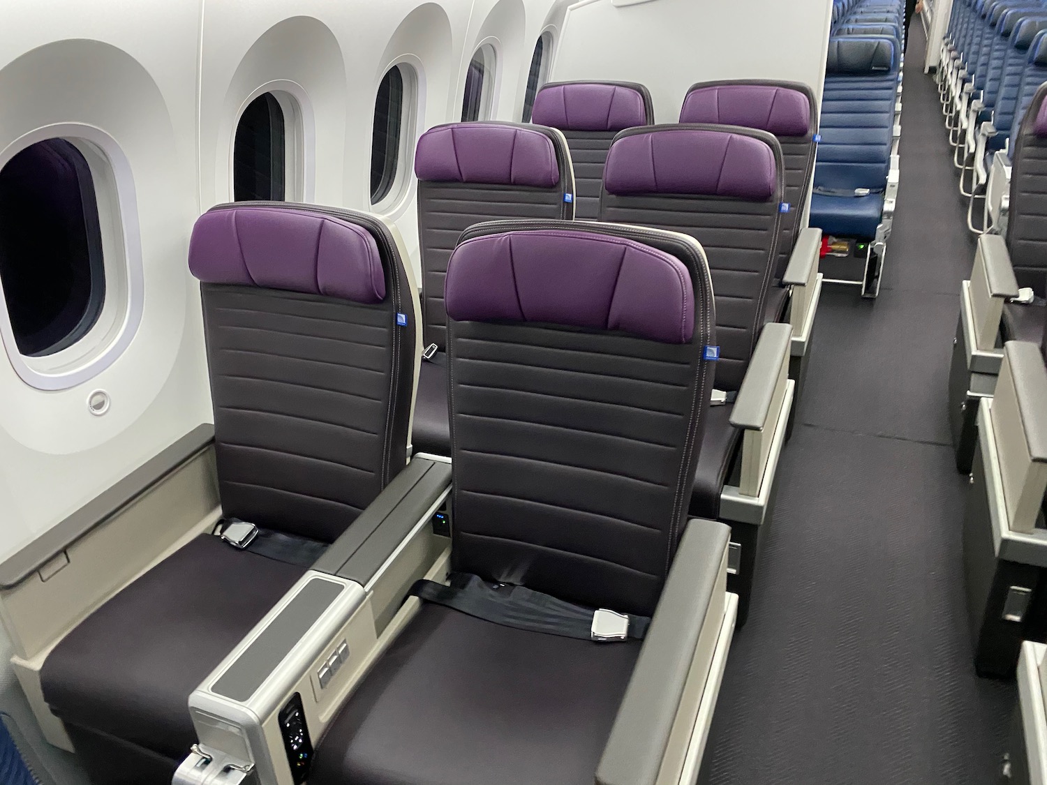 a row of seats in an airplane