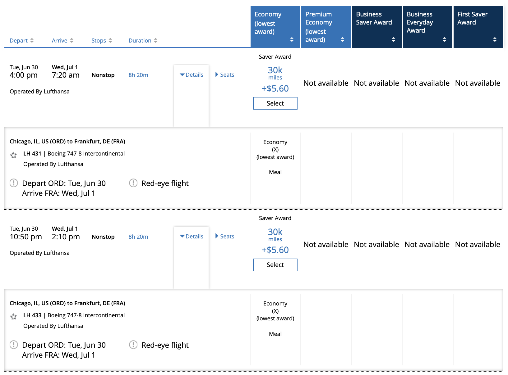 a screenshot of a flight schedule