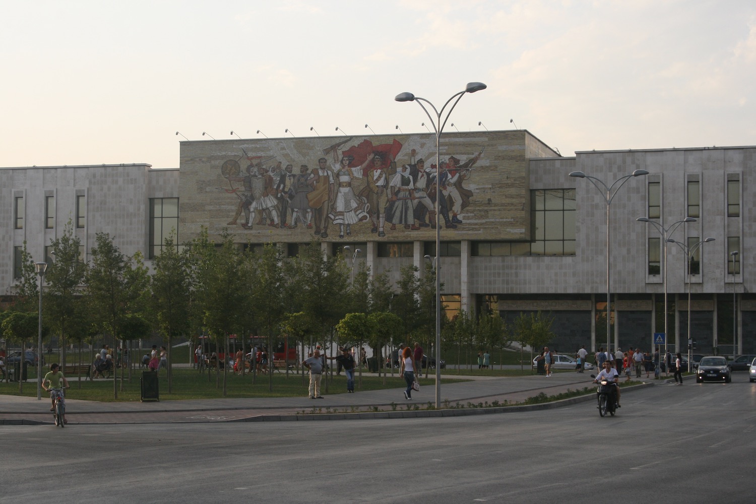 a large building with a mural on the side