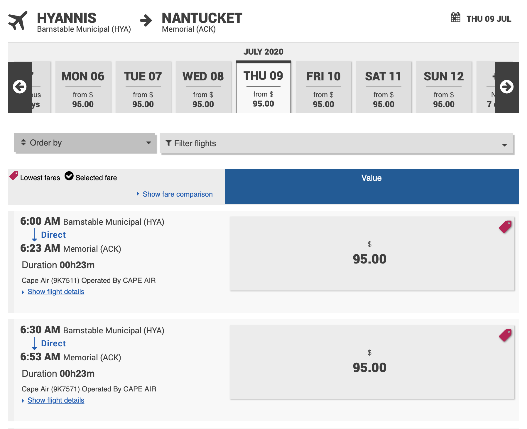 a screenshot of a flight schedule