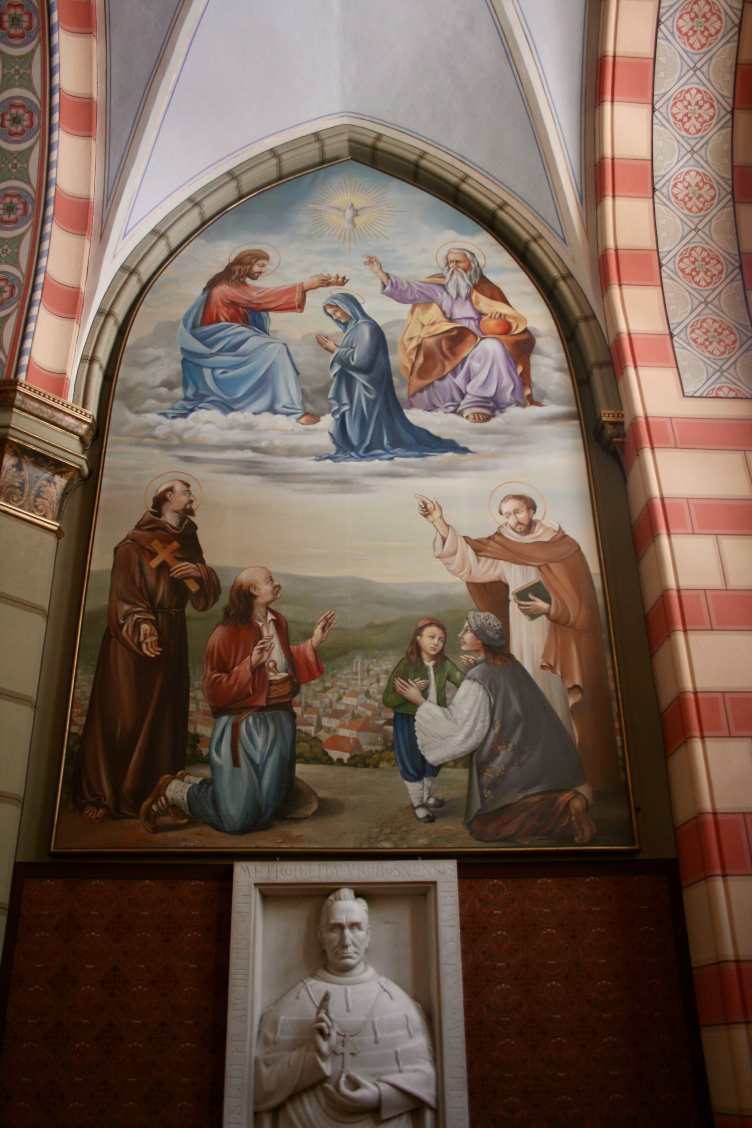 a painting of people in a church