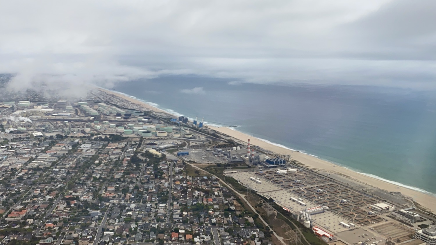 aerial view of a city and beach
