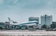 a plane taking off from a runway