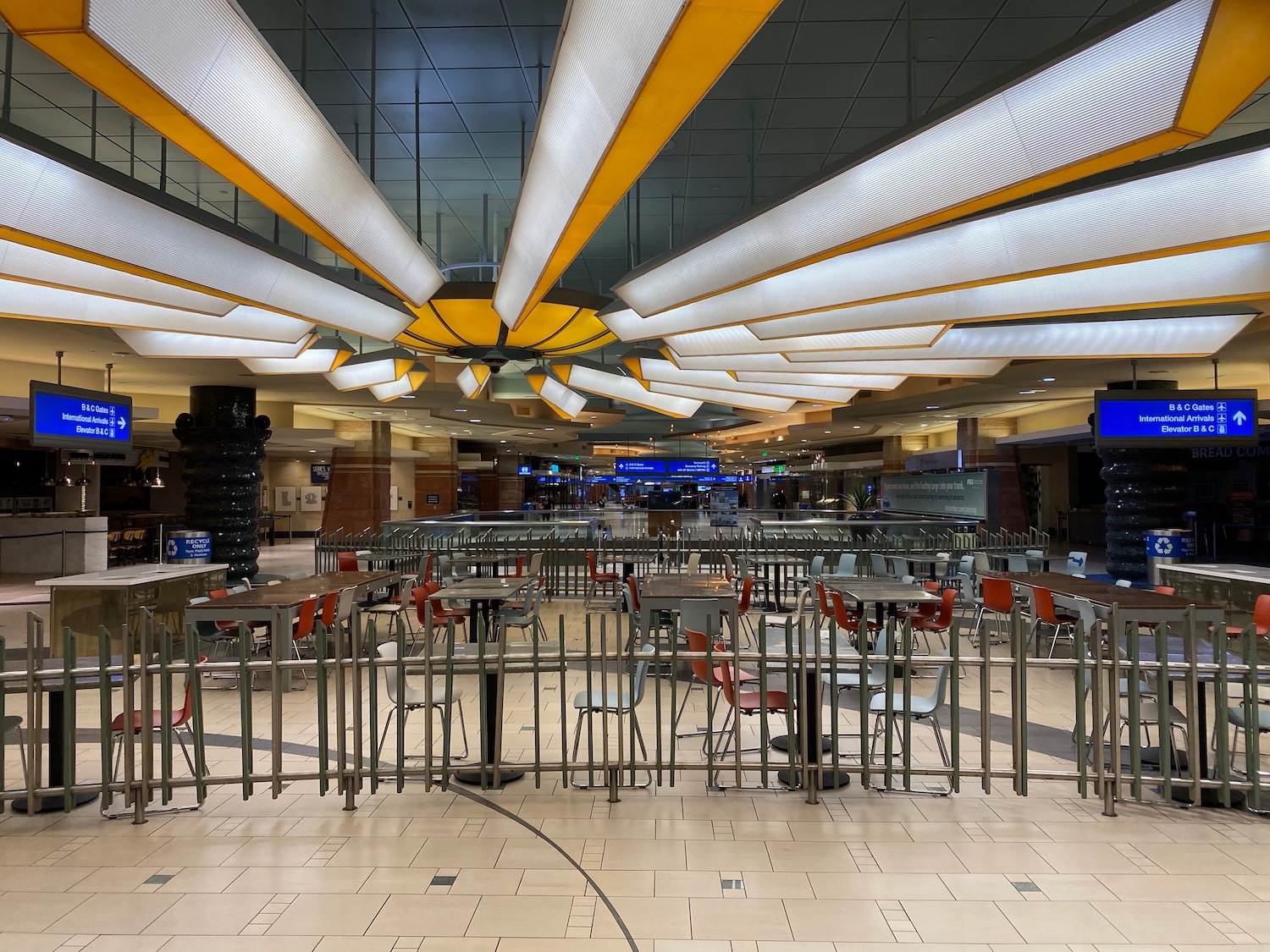 a large room with tables and chairs