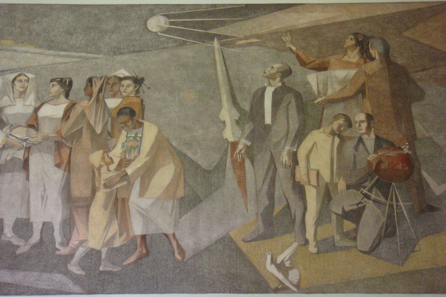 a mural of people walking