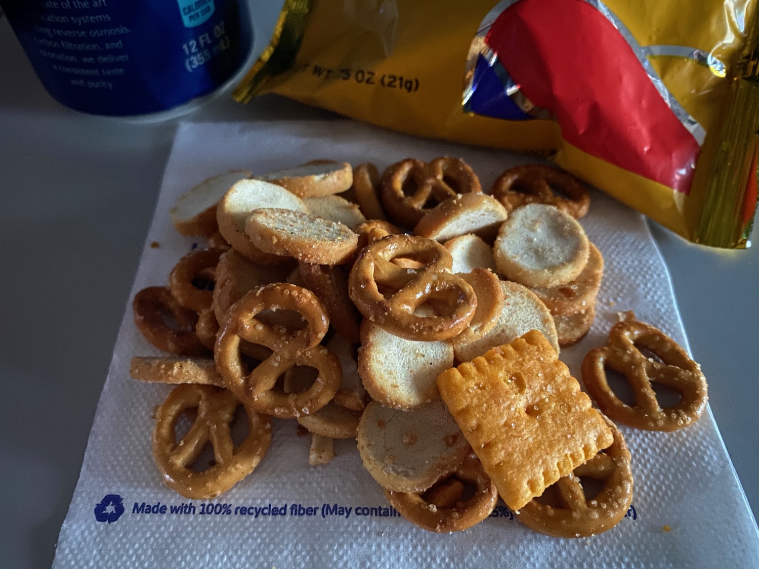 a pile of crackers and crackers on a napkin