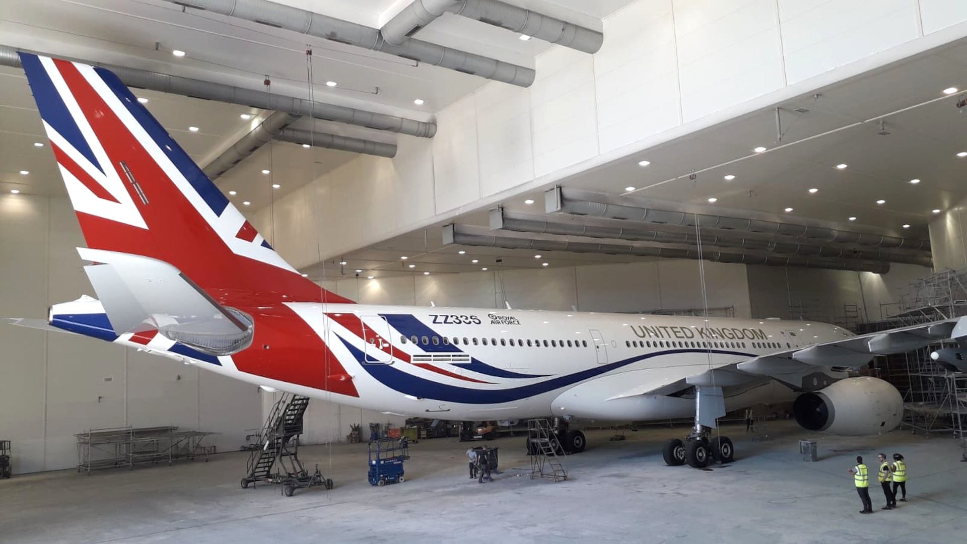 an airplane in a hangar