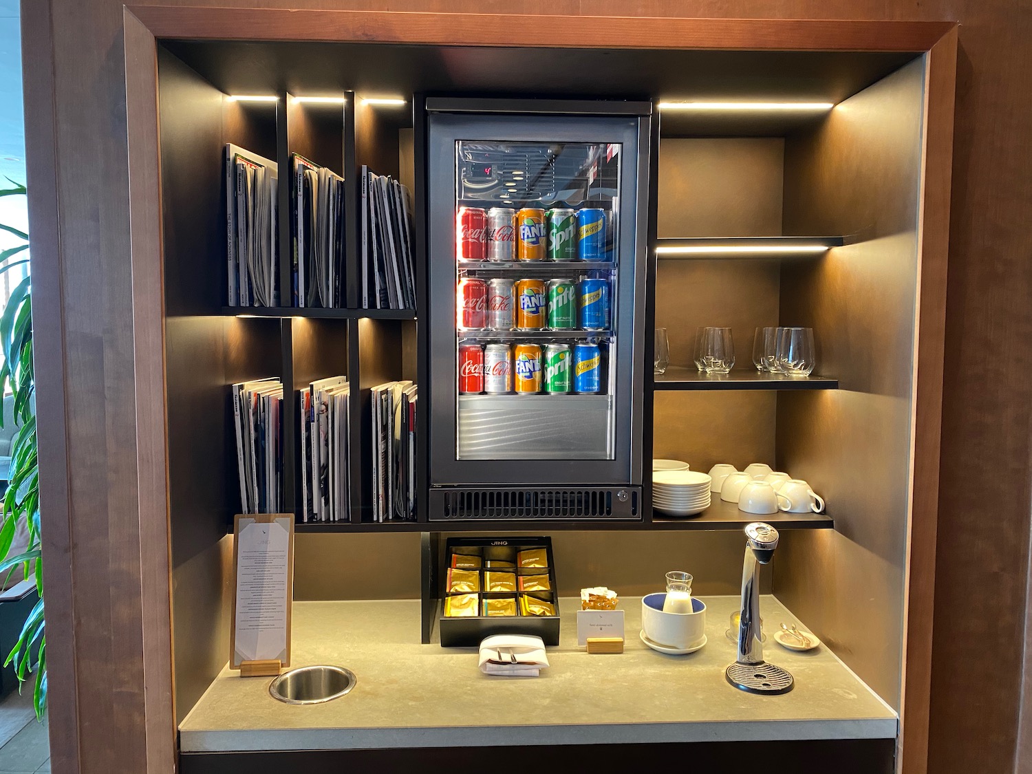 a beverage cooler in a cabinet