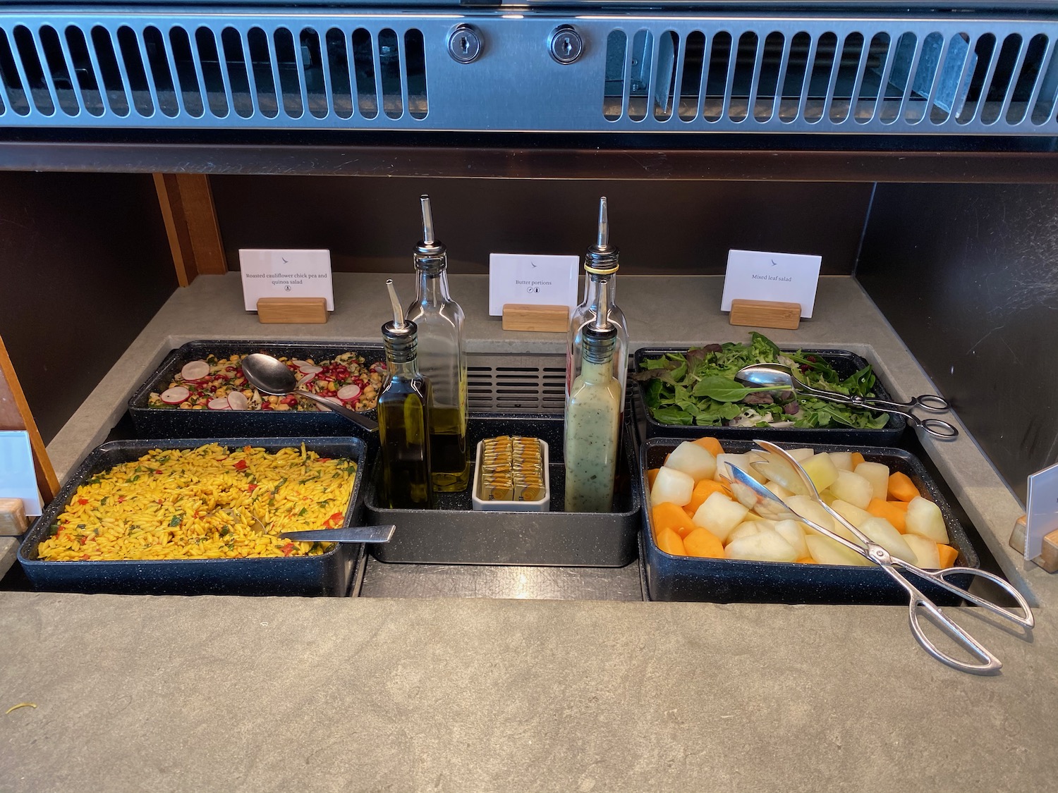 food in a buffet with a variety of food