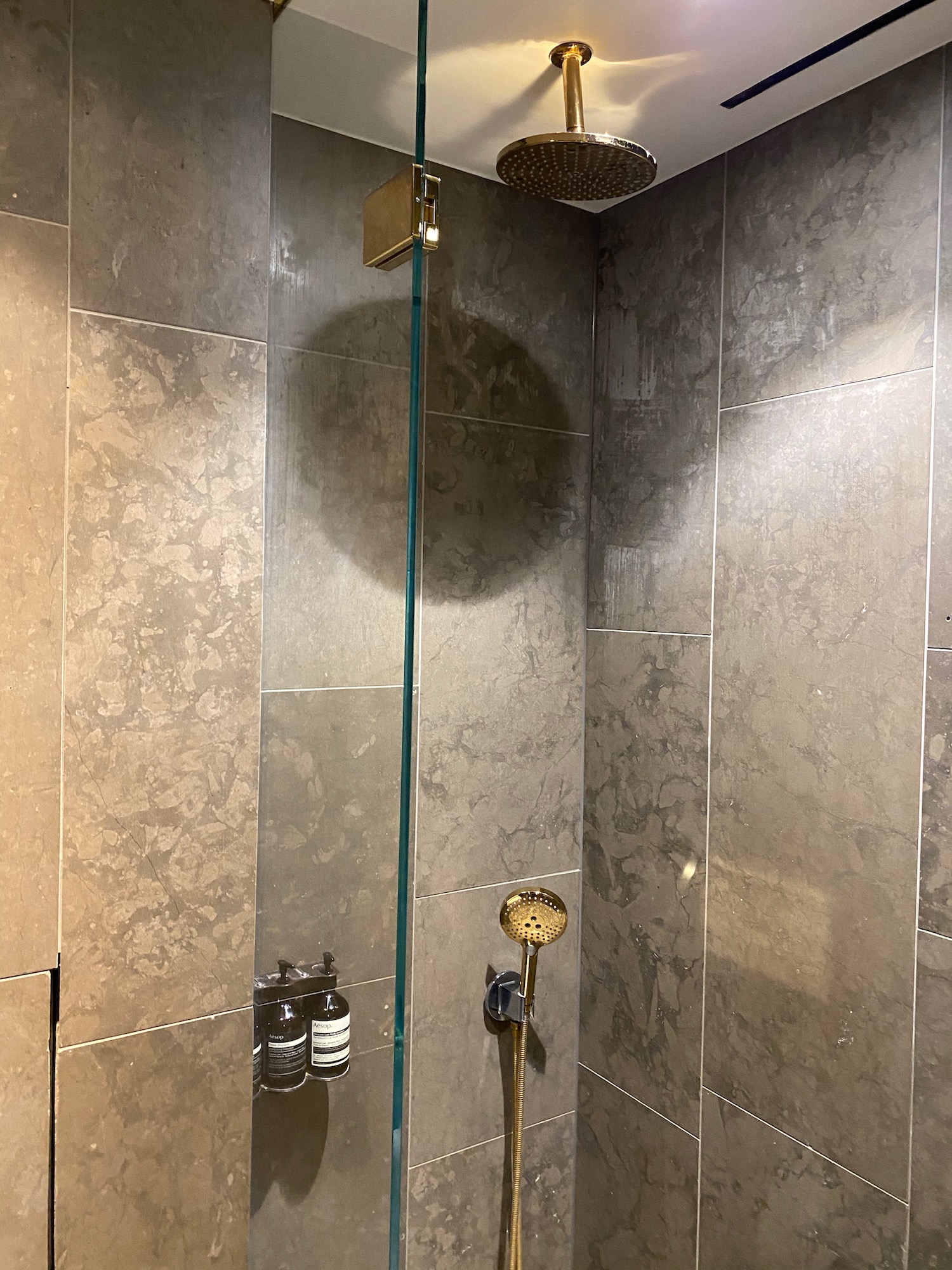 a shower with a glass door