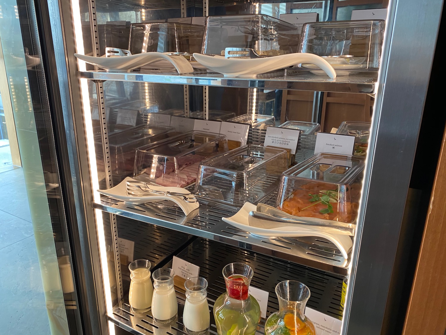 a display case with food on it