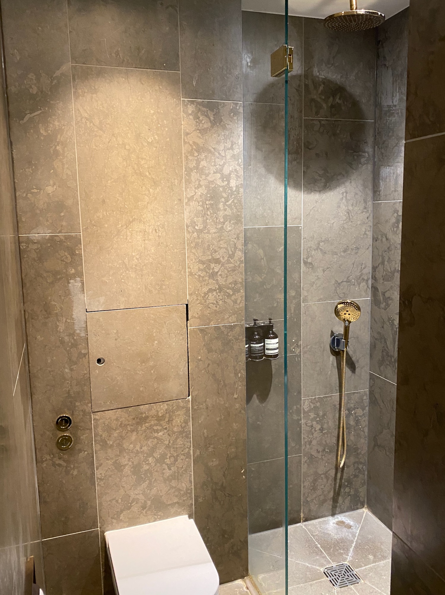 a shower with a glass door