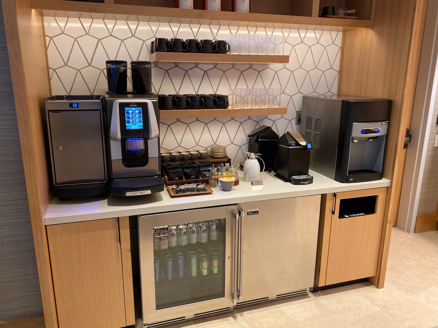 a coffee machine and a fridge