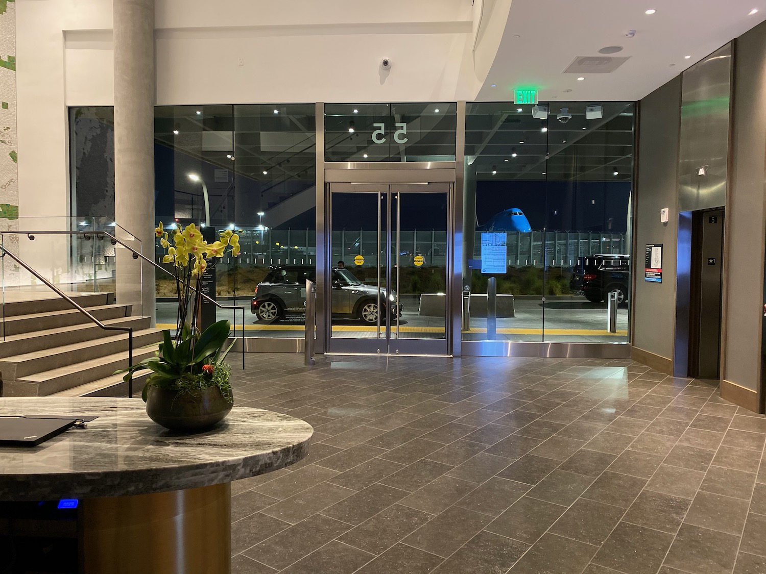 a glass doors in a building