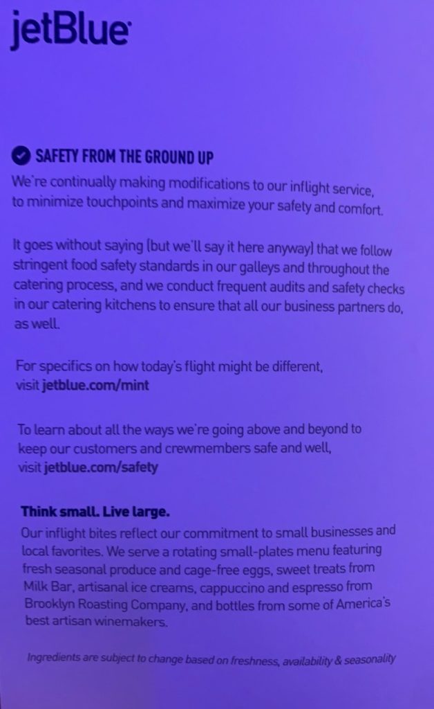 Pictures JetBlue Restores Meal Service To Mint (And It Looks Tasty As