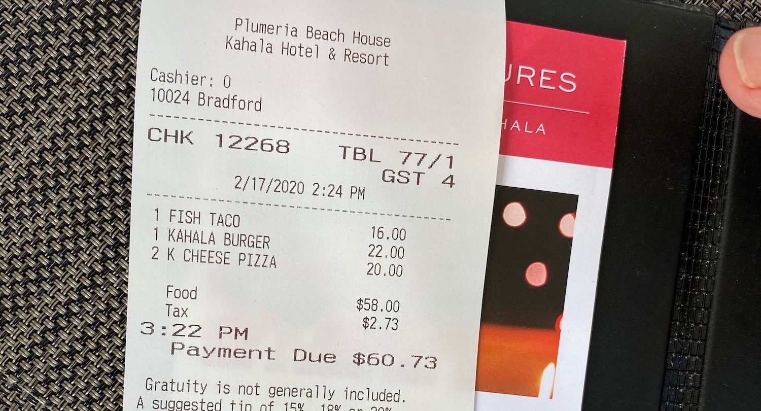 a receipt of a restaurant
