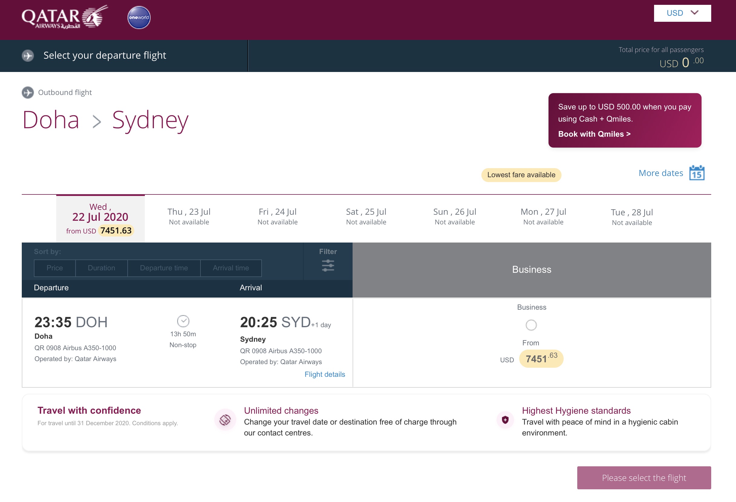 qatar airways one way ticket price