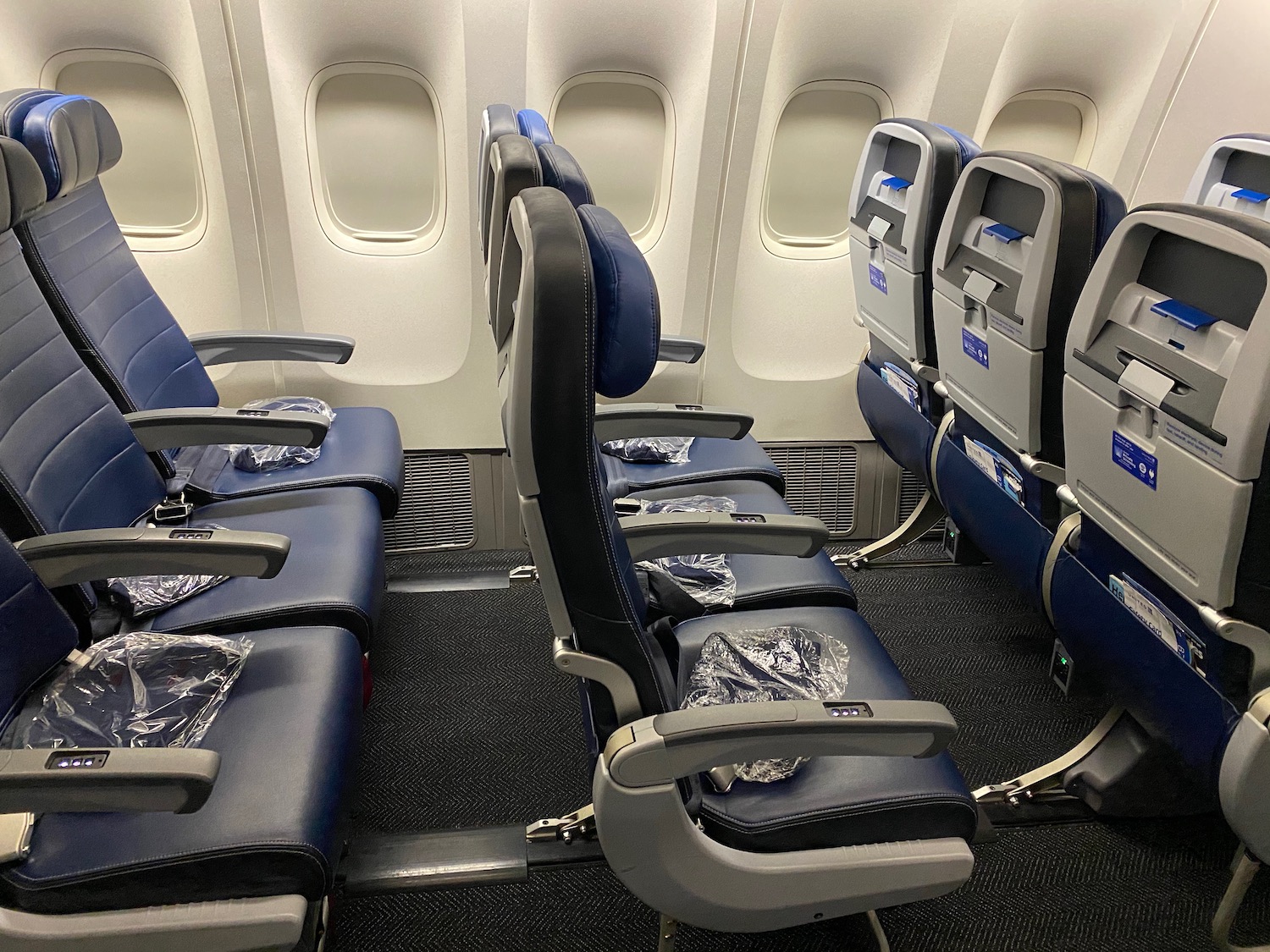 a row of seats in an airplane